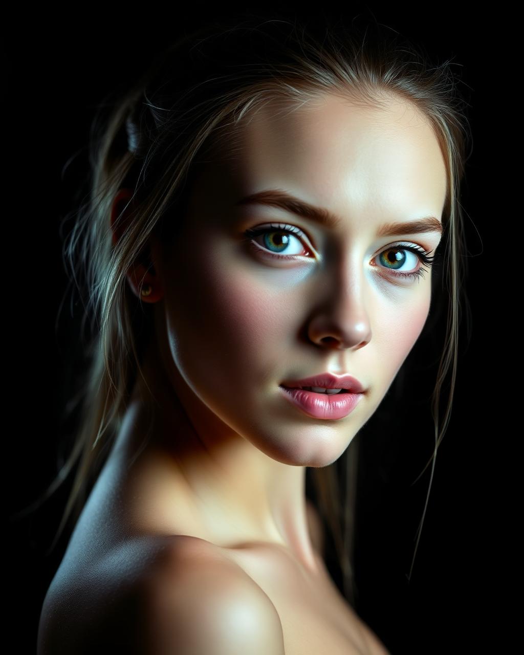 Studio portrait of a woman with dramatic side lighting